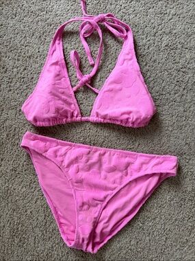 aerie Pink Textured Triangle Bikini Set